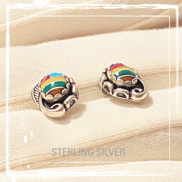 CH WHEELER MANUFACTURING CO Sterling Silver Natural Stone Inlay Post Earrings - Picture 4 of 8